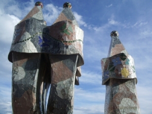 The 'chimneys', covered in crushed crockery mosaics.